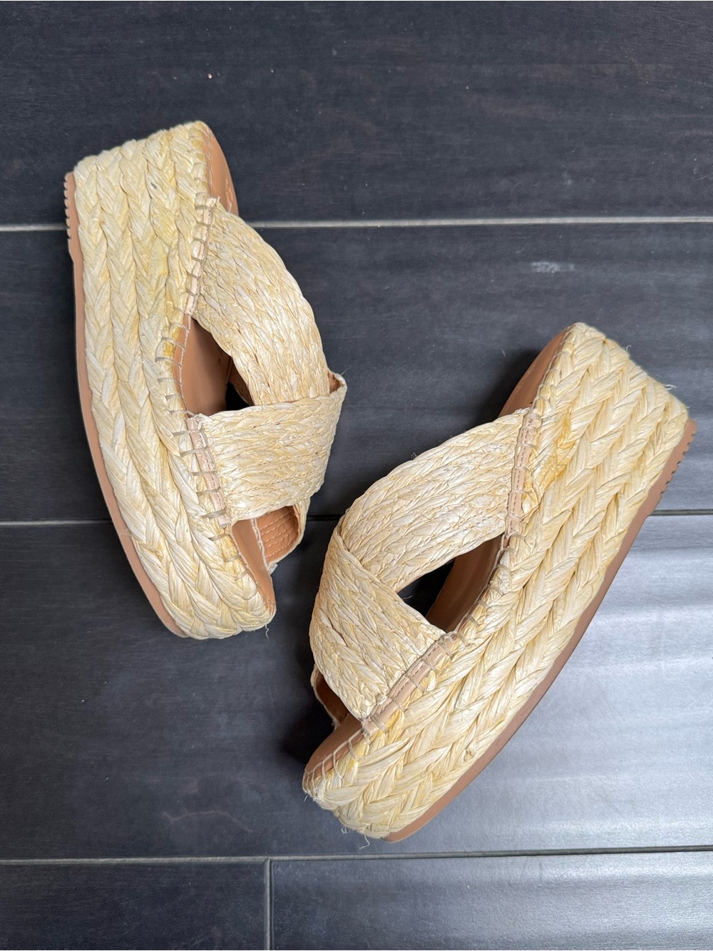 Splendid Natural Straw Braided Platform Slides - Women